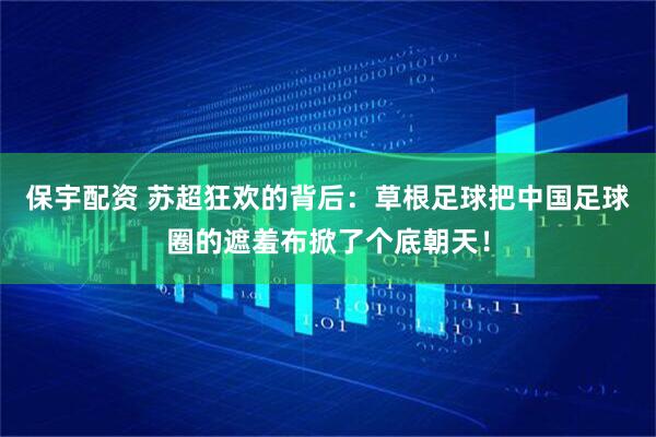 保宇配资 苏超狂欢的背后：草根足球把中国足球圈的遮羞布掀了个底朝天！